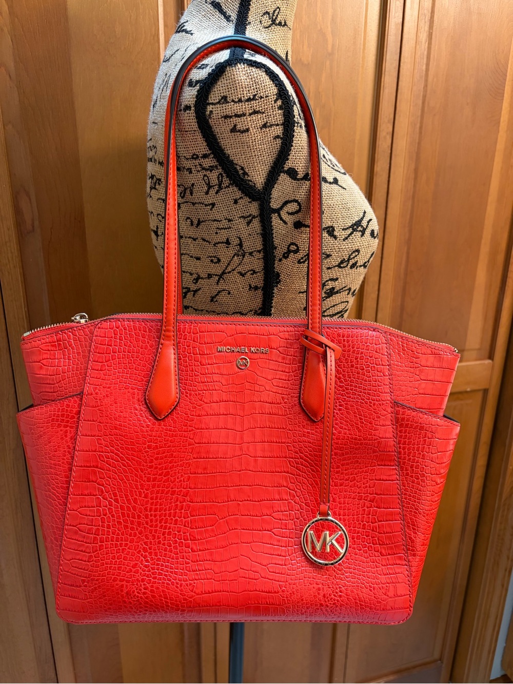 Michael Kors Vibrant Red Croc-Embossed Leather Tote